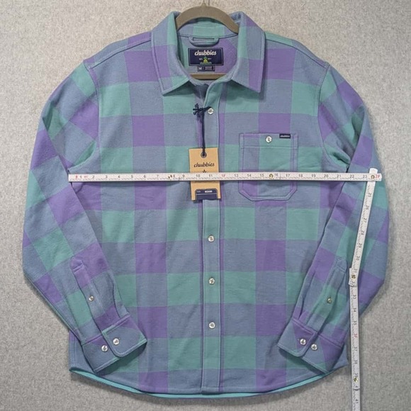 NWT Chubbies The Pic-a-nic Overshirt Plaid Flannel Mens M Green Purple - Picture 6 of 12